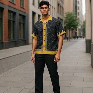 Hugo Men's Egeeno Border Stripe Camp‎ Shirt Size L